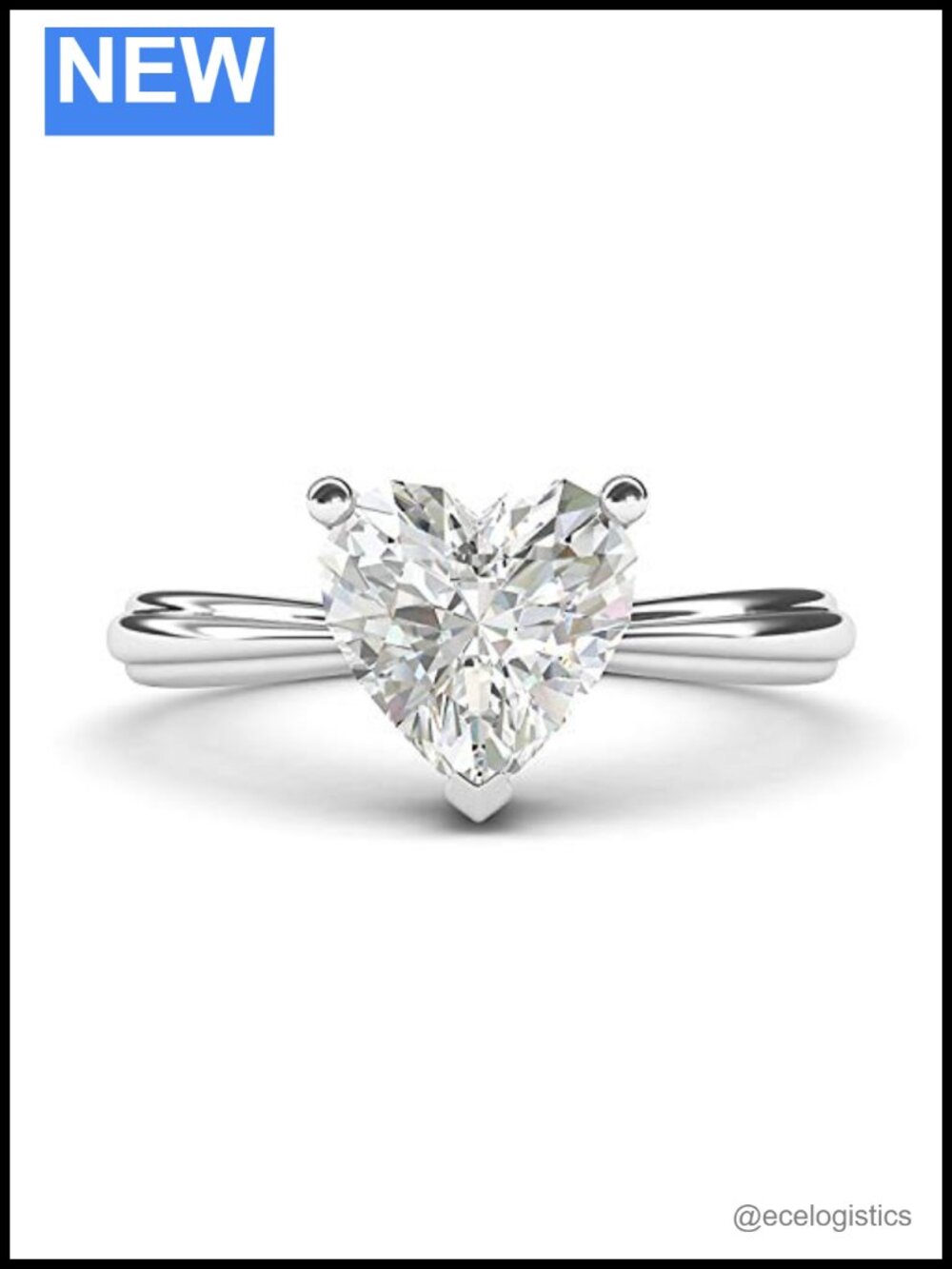 Sterling Silver Simulated Heart Diamond Engagement Ring Raised Shank Promise